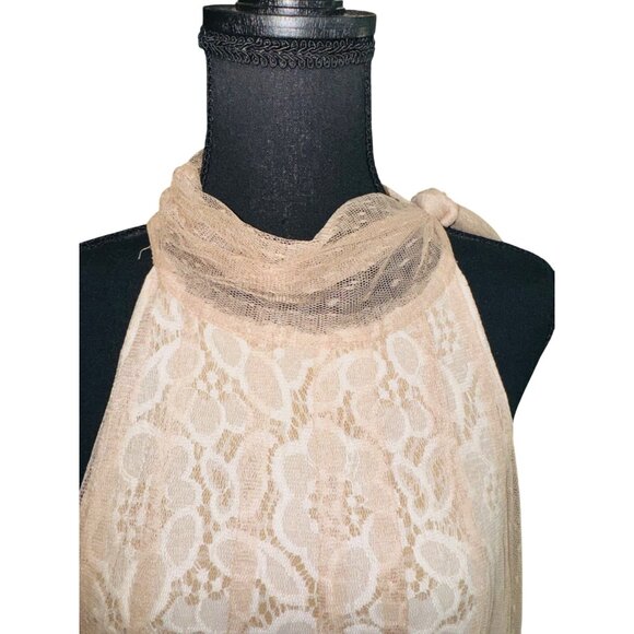 NWT RYU IVORY DRESS TAN TULLE NUDE LACE TIE NECK HALTER M Party Wedding Cocktail - Picture 6 of 14